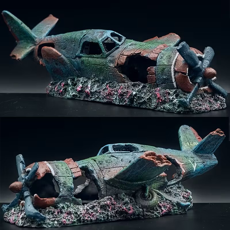 Airplane Wreck Aquarium Decoration Resin Fish Tank Cave Hideout Ornament
